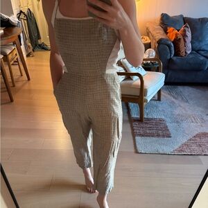 Reformation Plaid Tan Jumpsuit
